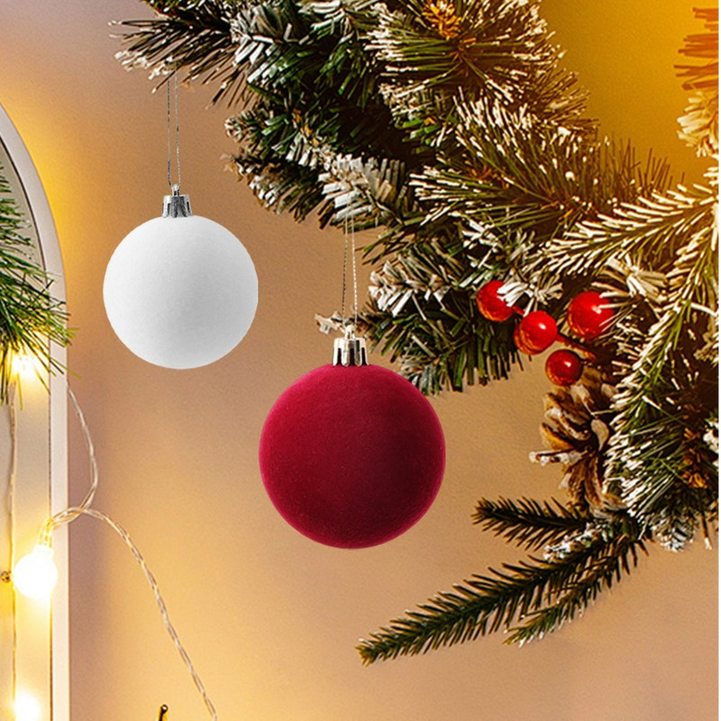 Holiday Wedding Party Supplies, Red Flocked Christmas Ornaments, Hanging Decorative Ball, Balls for Tree Decorations