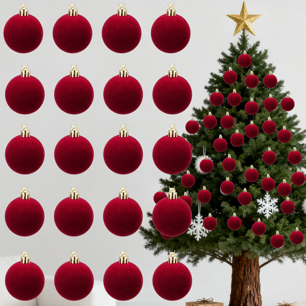Tree Flocked Ball Hanging, Wine Red Velvet Christmas Balls, Home Decor Pendents Festival Party Supplies Gift
