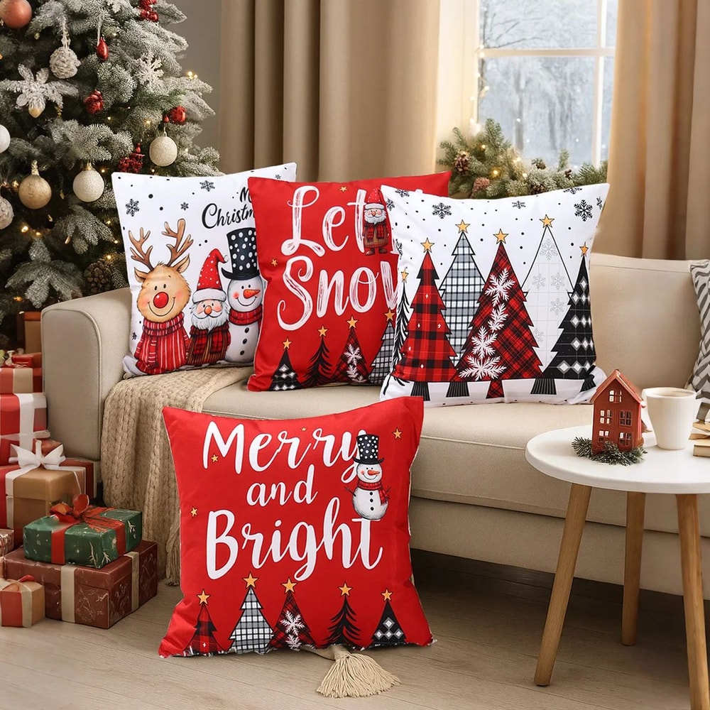 Christmas Ornament Pillow Case Set Merry Christmas Cushion Cover Home Decorations Navidad Gifts New 4