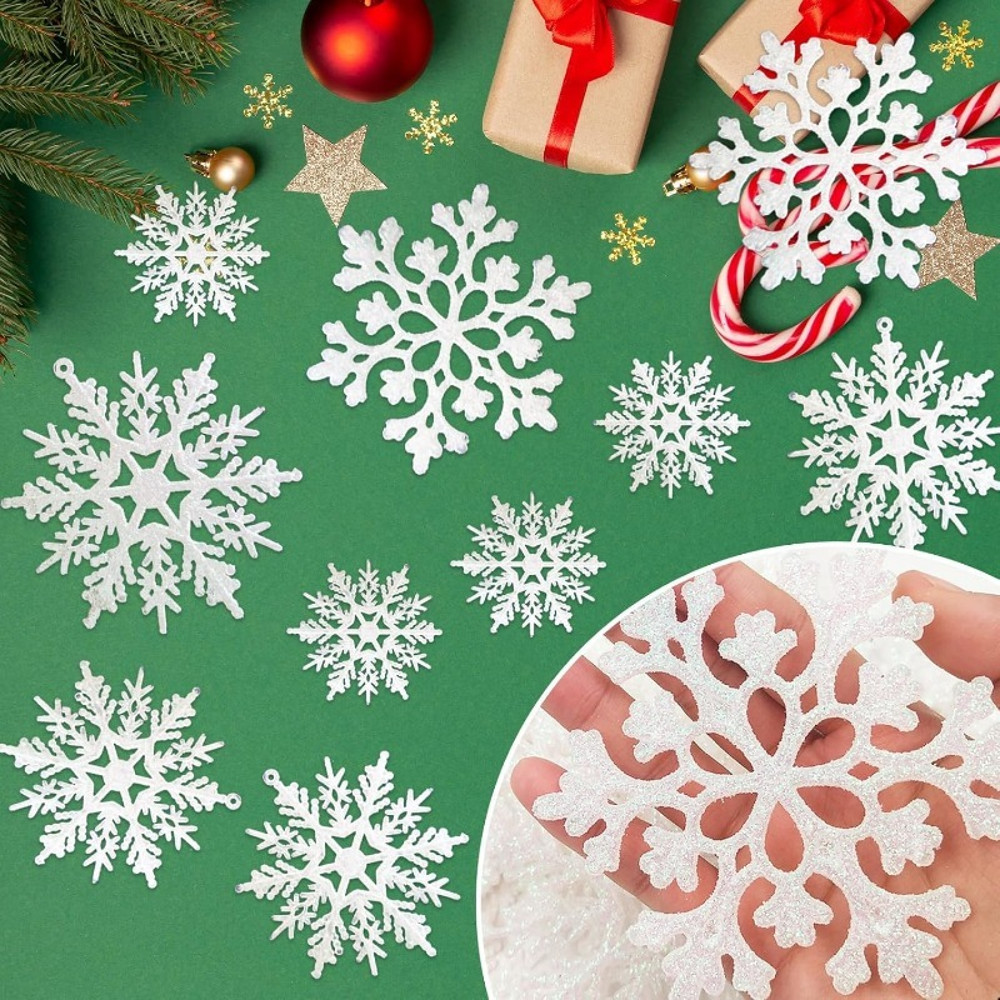 Pulp Plastics Paper Snowflake Ornaments, White Glitter Raw Decor, Christmas Venue Decoration