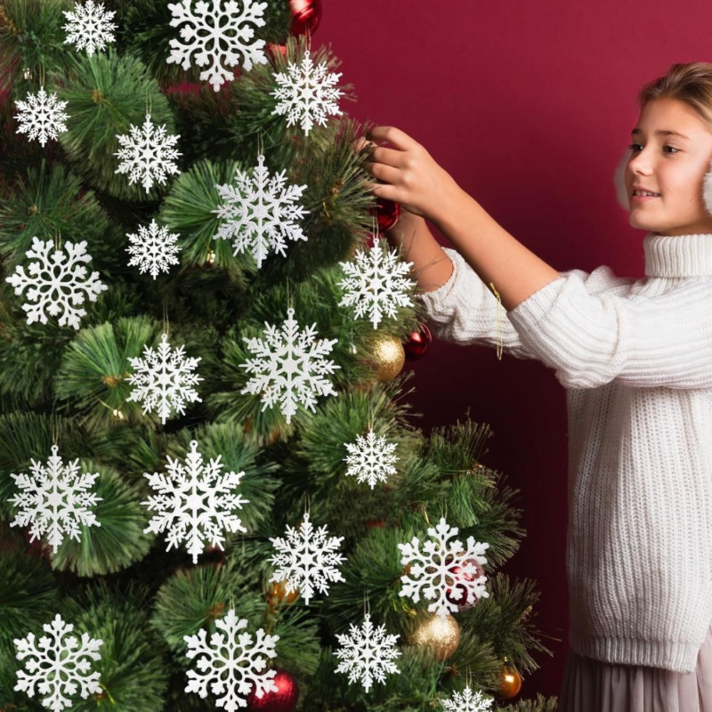 Pulp Plastics Paper Snowflake Ornaments, White Glitter Raw Decor, Christmas Venue Decoration