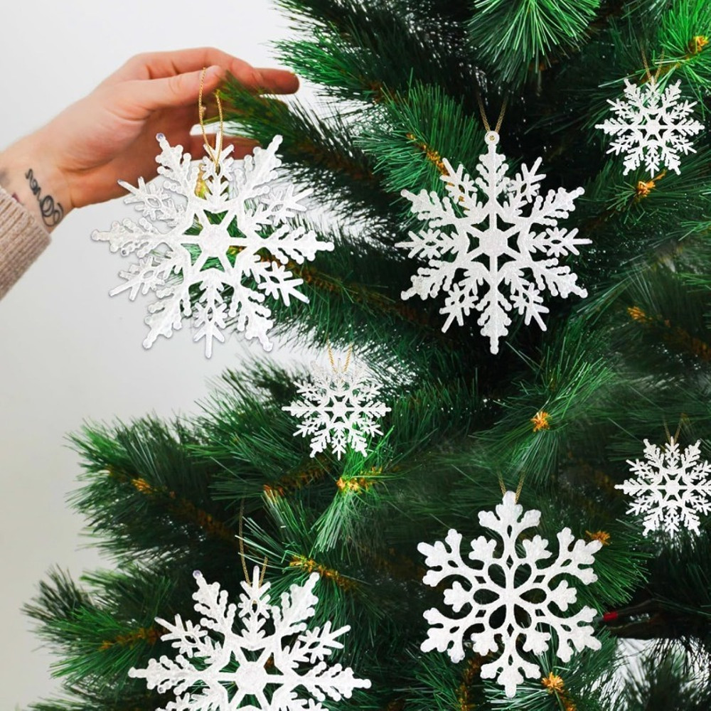 Pulp Plastics Paper Snowflake Ornaments, White Glitter Raw Decor, Christmas Venue Decoration
