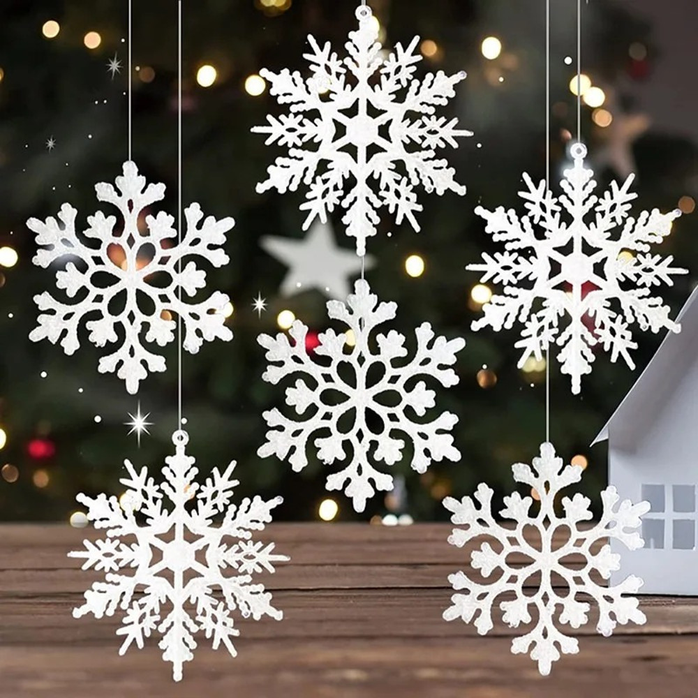 Pulp Plastics Paper Snowflake Ornaments, White Glitter Raw Decor, Christmas Venue Decoration