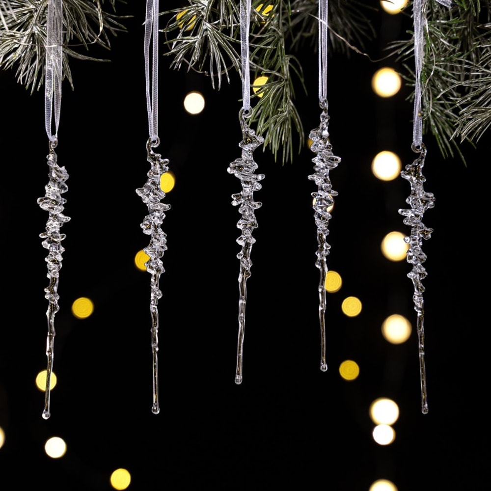 Dangling Crystal Pendants for Christmas Tree, Elegant Acrylic Icicle Ornaments, Frosty Clear Holiday Decorations