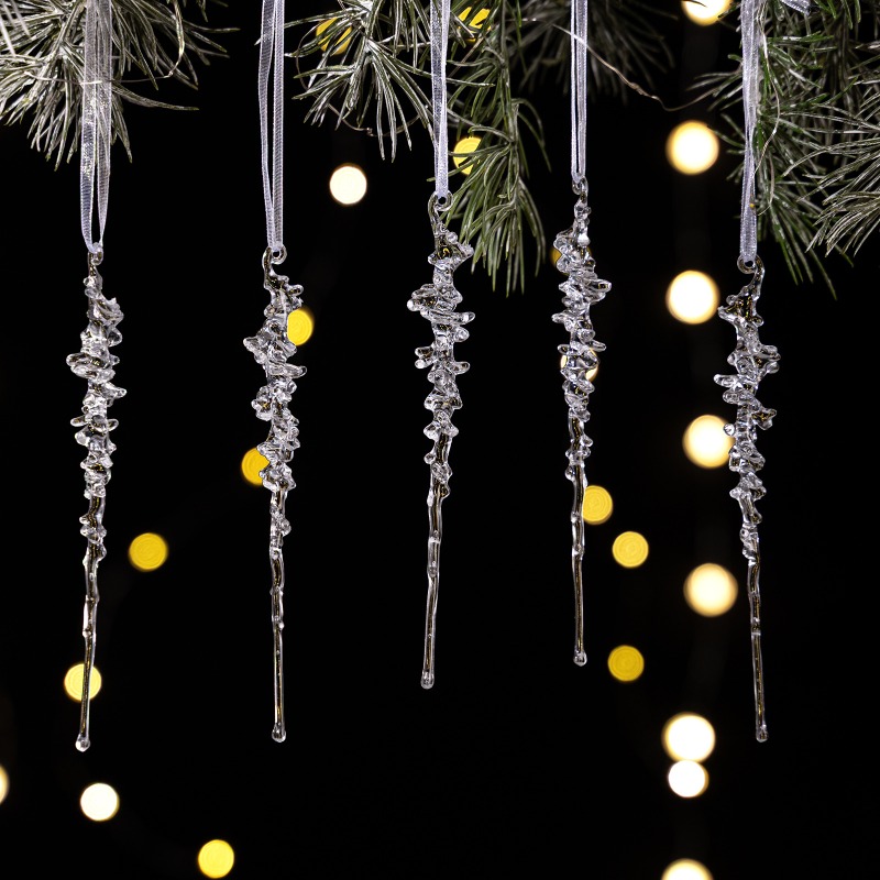 Dangling Crystal Pendants for Christmas Tree, Elegant Acrylic Icicle Ornaments, Frosty Clear Holiday Decorations