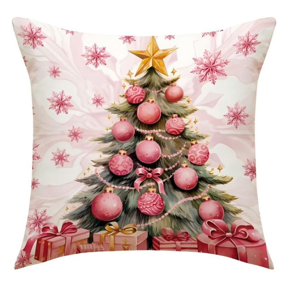Pink Linen Santa Claus, Pink Christmas Pillow Covers, Cute Christmas Printed Pillow Covers for Living Room Home