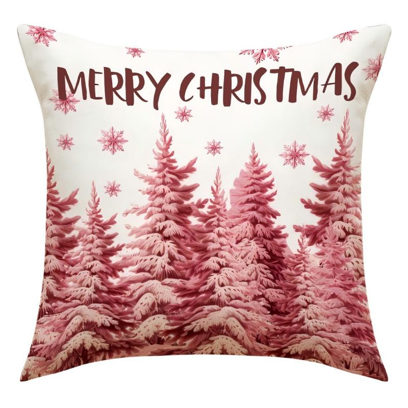 Pink Linen Santa Claus, Pink Christmas Pillow Covers, Cute Christmas Printed Pillow Covers for Living Room Home