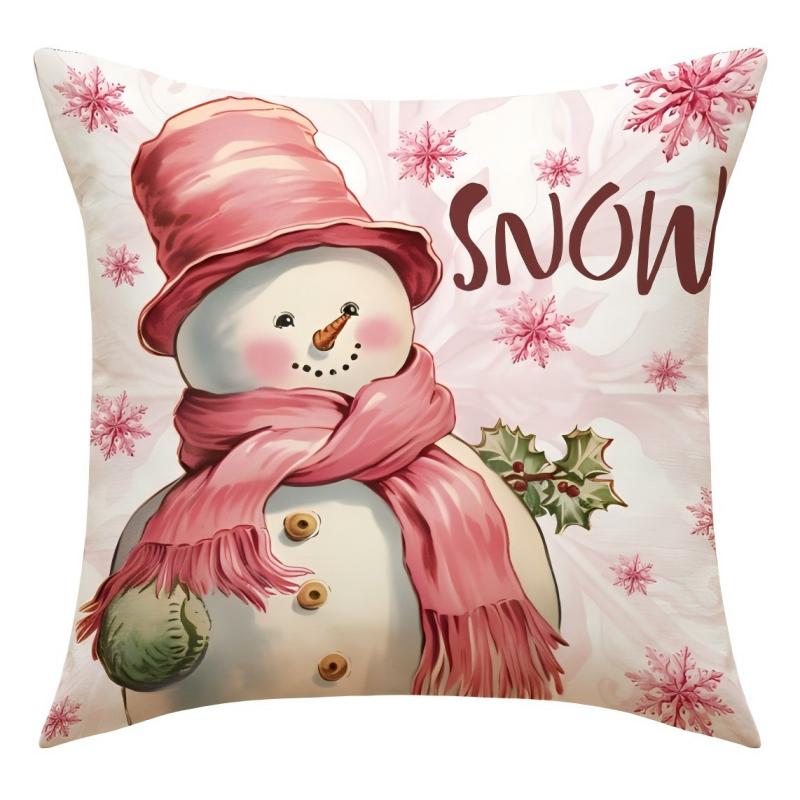 Pink Linen Santa Claus, Pink Christmas Pillow Covers, Cute Christmas Printed Pillow Covers for Living Room Home