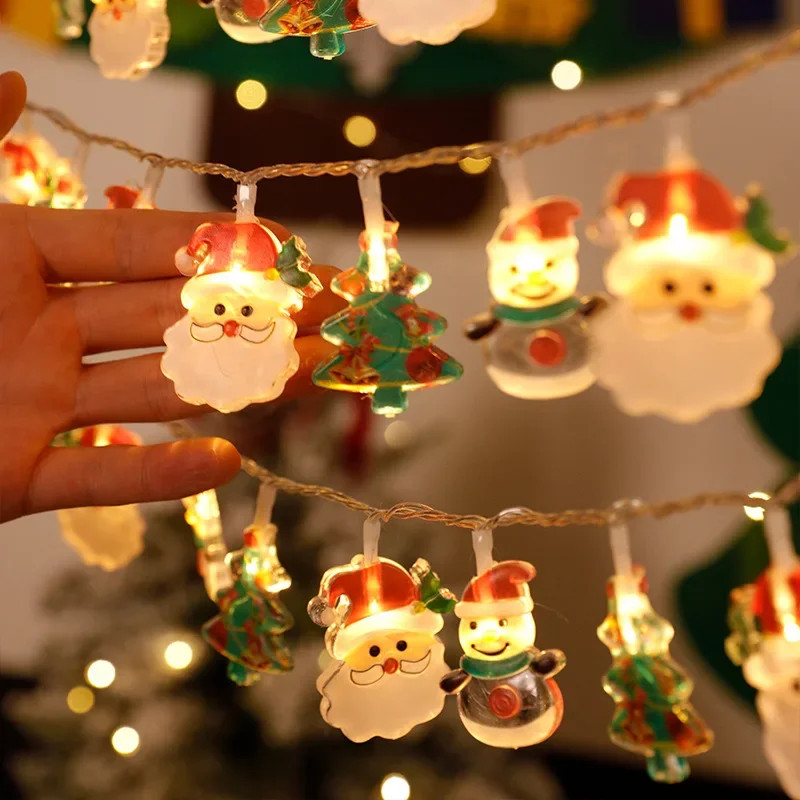 Santa Claus Snowman LED Christmas Lights String, Battery Operated Garland for Holiday Party and New Year Decoration