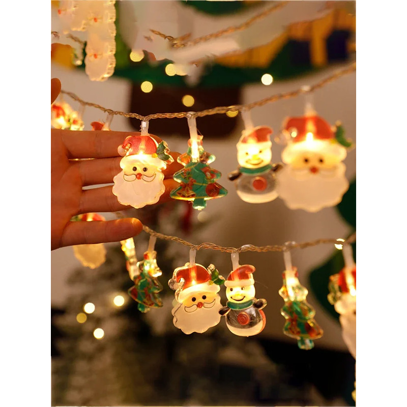 Santa Claus Snowman LED Christmas Lights String, Battery Operated Garland for Holiday Party and New Year Decoration
