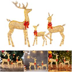 cute lighted reindeer xmas decoration, christmas yard light up display, lawn garden patio holiday decor set