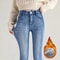 Winter Lady Thermal Plush Jeans High Waist Fleece Pants Snow Warm Stretch Denim Straight Leg Womens 7