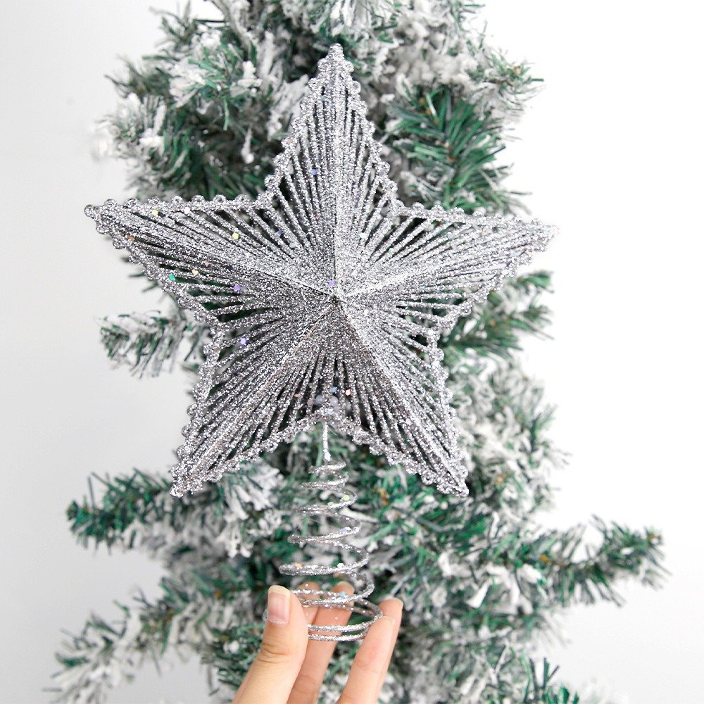 Glitter Gold Hollow Star Tree Topper, Christmas Tree Top, Elegant Xmas Party Decoration for Home, Perfect New Year Gift