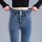 Women Thermal High Waist Jeans, Winter Snow Warm Plush Denim, Stretch Skinny Thick Fleece Fur Pants for Ladies