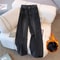 Women High Waist Loose Wide Leg Jeans, Boyfriend Straight Pants, Plush Denim Trousers for Autumn Winter, Gray Black Jean