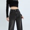 Women High Waist Loose Wide Leg Jeans, Boyfriend Straight Pants, Plush Denim Trousers for Autumn Winter, Gray Black Jean