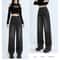 Women High Waist Loose Wide Leg Jeans, Boyfriend Straight Pants, Plush Denim Trousers for Autumn Winter, Gray Black Jean