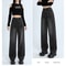 Women High Waist Loose Wide Leg Jeans, Boyfriend Straight Pants, Plush Denim Trousers for Autumn Winter, Gray Black Jean