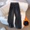 Women High Waist Loose Wide Leg Jeans, Boyfriend Straight Pants, Plush Denim Trousers for Autumn Winter, Gray Black Jean