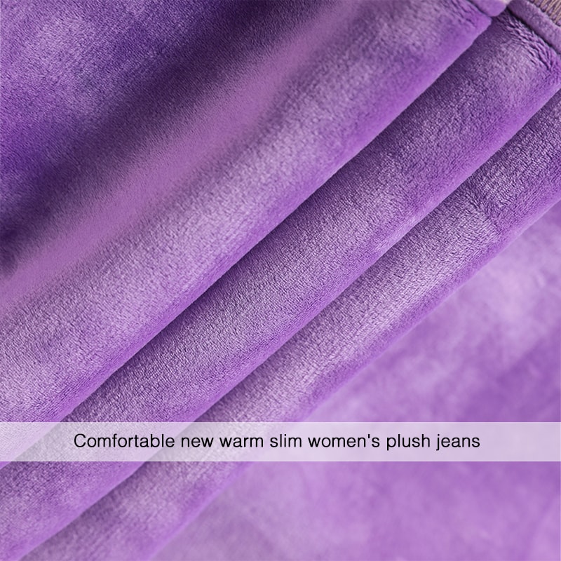 Womens Winter Jeans Fleece Lined Slim Pencil Trousers Elastic Waist Velvet Mom Denim Pants 1