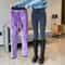 Womens Winter Jeans Fleece Lined Slim Pencil Trousers Elastic Waist Velvet Mom Denim Pants 4