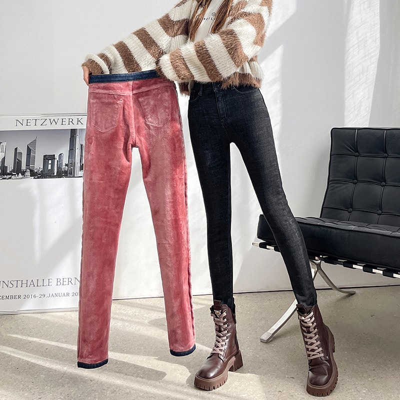 New Women Thermal Stretch Jeans Winter Warm Fleece Lined Denim Pants Slim Fit Stretchy Leggings 4