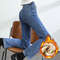 Womens Winter Fleece Jeans, Thickened Warm Denim Pants, Retro Slim Straight Elastic Cotton Fashion Trousers