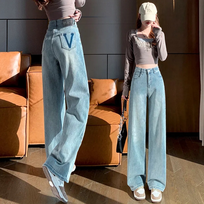 Straight Wide Leg Jeans, High Waist Loose Trousers for Women, Autumn Winter Relaxed Fit Pants for Pear Shape Body