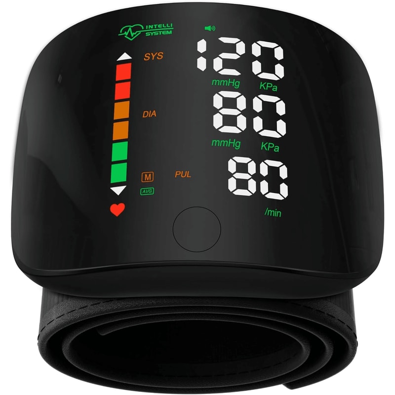 Rechargeable Wrist Blood Pressure Monitor Accurate Digital Tensiometer With Heart Rate LED Display