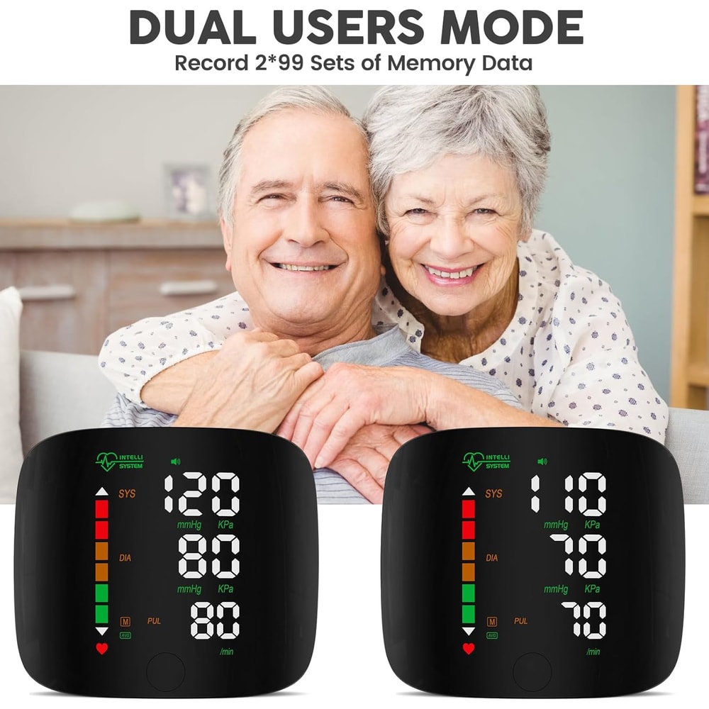 Rechargeable Wrist Blood Pressure Monitor Accurate Digital Tensiometer With Heart Rate LED Display
