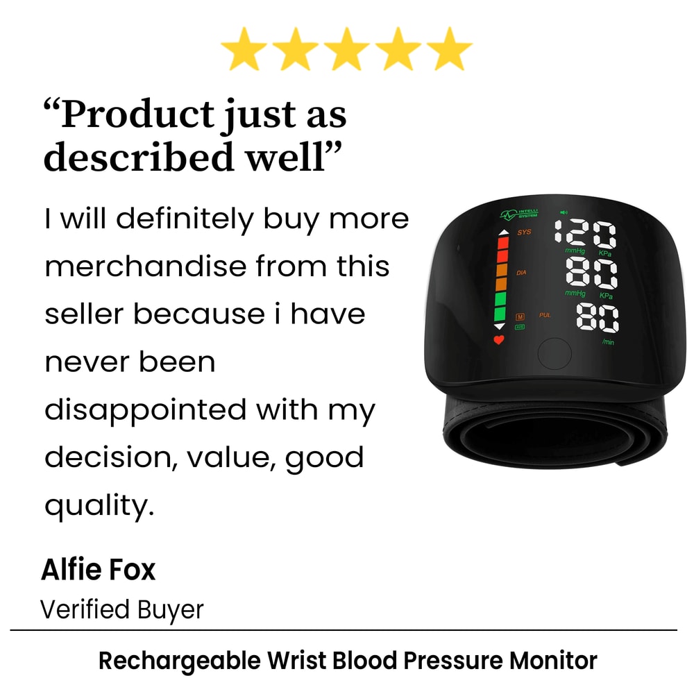 Rechargeable Wrist Blood Pressure Monitor Accurate Digital Tensiometer With Heart Rate LED Display