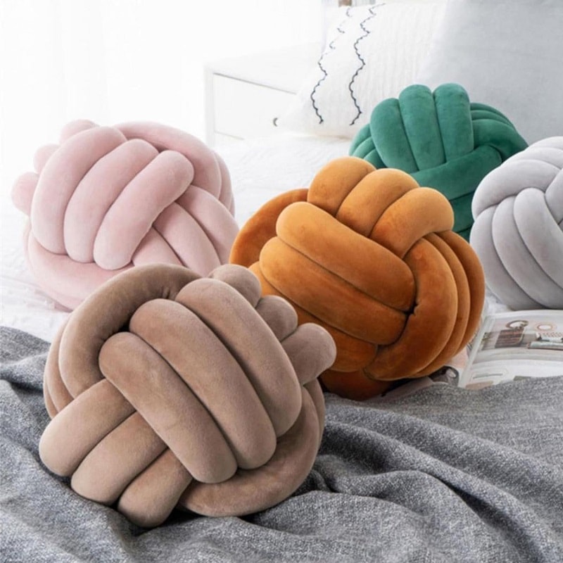Handmade Knot Pillow Ball Round Throw Pillows Decorative Cushion Aesthetic Home Decor Khaki Cream P 0