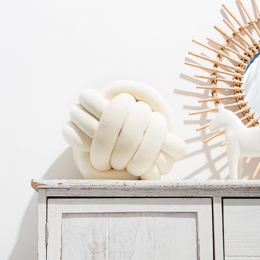 Handmade Knot Pillow Ball Round Throw Pillows Decorative Cushion Aesthetic Home Decor Khaki Cream P 7