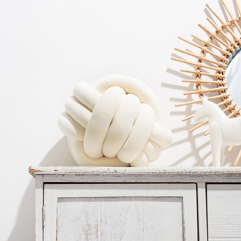 Handmade Knot Pillow Ball Round Throw Pillows Decorative Cushion Aesthetic Home Decor Khaki Cream P 7