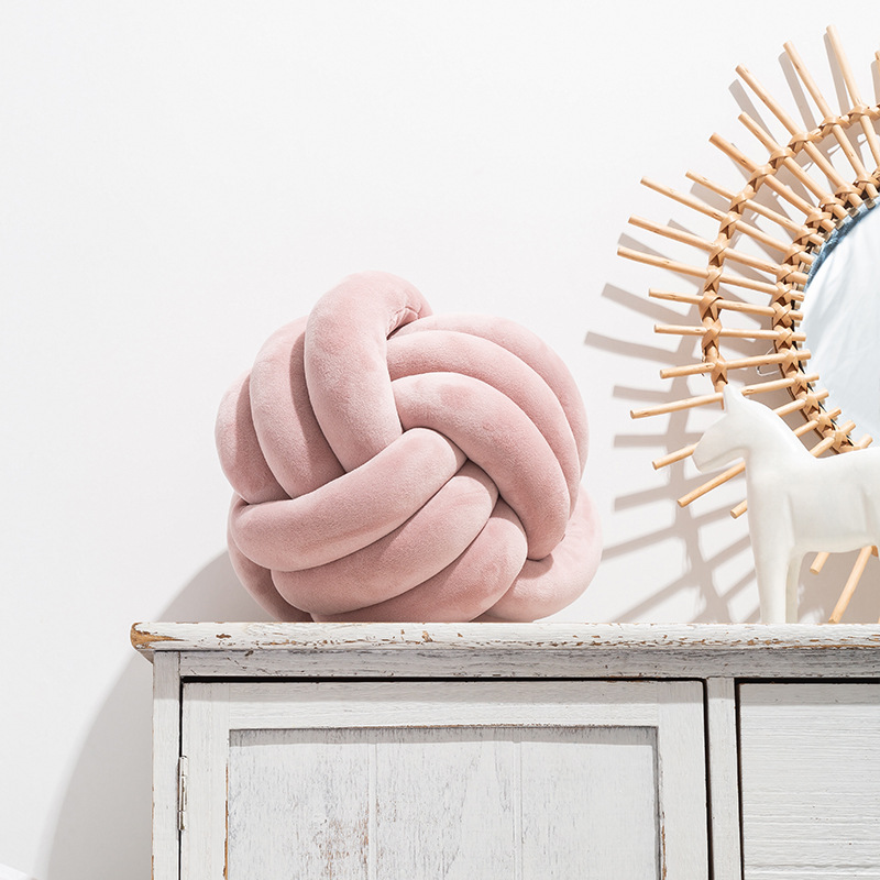 Handmade Knot Pillow Ball Round Throw Pillows Decorative Cushion Aesthetic Home Decor Khaki Cream P 8