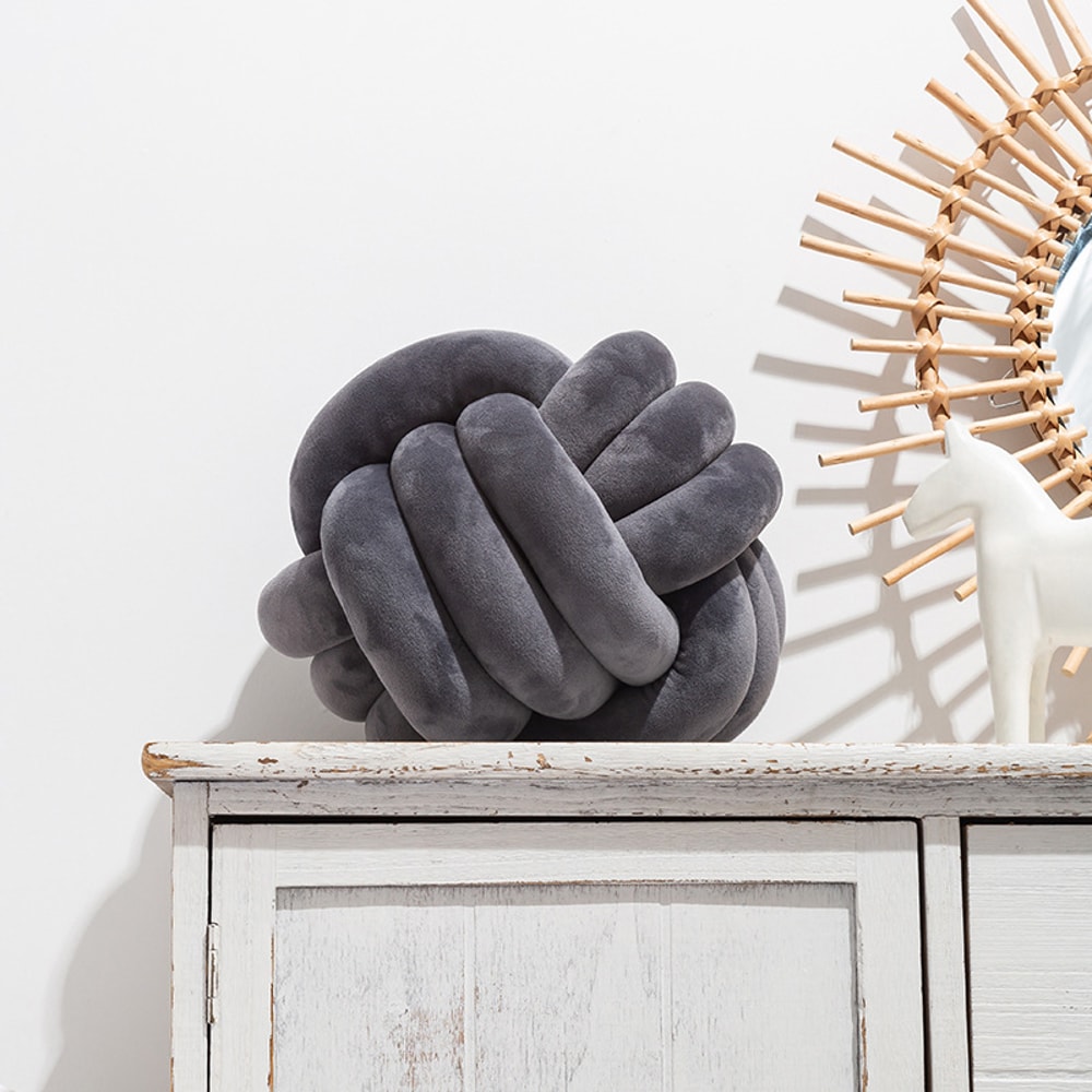 Handmade Knot Pillow Ball Round Throw Pillows Decorative Cushion Aesthetic Home Decor Khaki Cream P 13