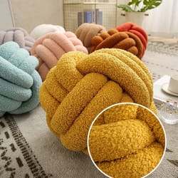 soft yellow handmade knotted plush round throw pillow, circle ball cushion for home, living room halloween decor