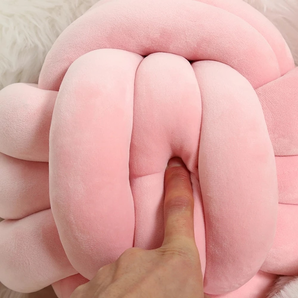 Handmade Knotted Pillow Inyahome Soft Knot Ball Throw Cushion Plush Decorative Round Pillow For Kid 2