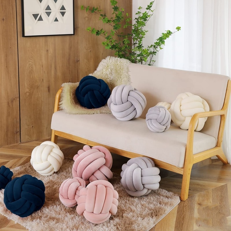 Handmade Knotted Pillow Inyahome Soft Knot Ball Throw Cushion Plush Decorative Round Pillow For Kid 5