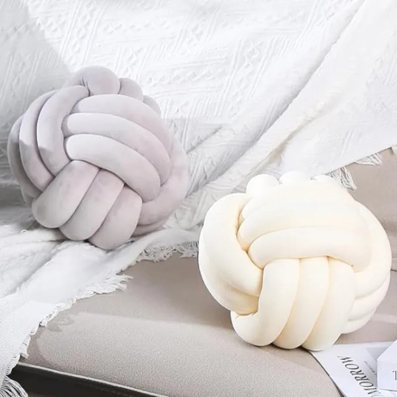 Decorative Knot Ball Pillows Round Plush Aesthetic Cushion Soft Stress Relieving Pillows for Bed Decor