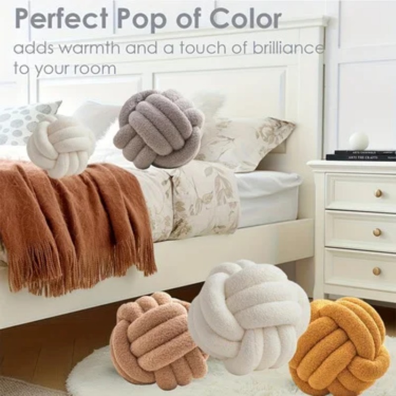 Woven Ball Pillow for Home Bedroom Decoration, Knotted Cushion with Backrest, Round Ball Shape Bed Cushion for Sofa