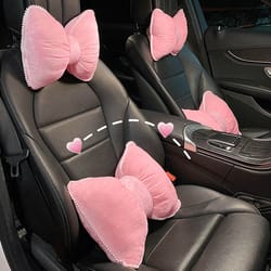 soft plush car headrest, comfortable lumbar support cartoon bowknot pillow for car interior and winter decoration
