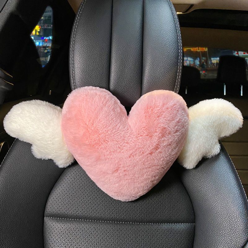 Soft Plush Car Headrest, Comfortable Lumbar Support Cartoon Bowknot Pillow for Car Interior and Winter Decoration