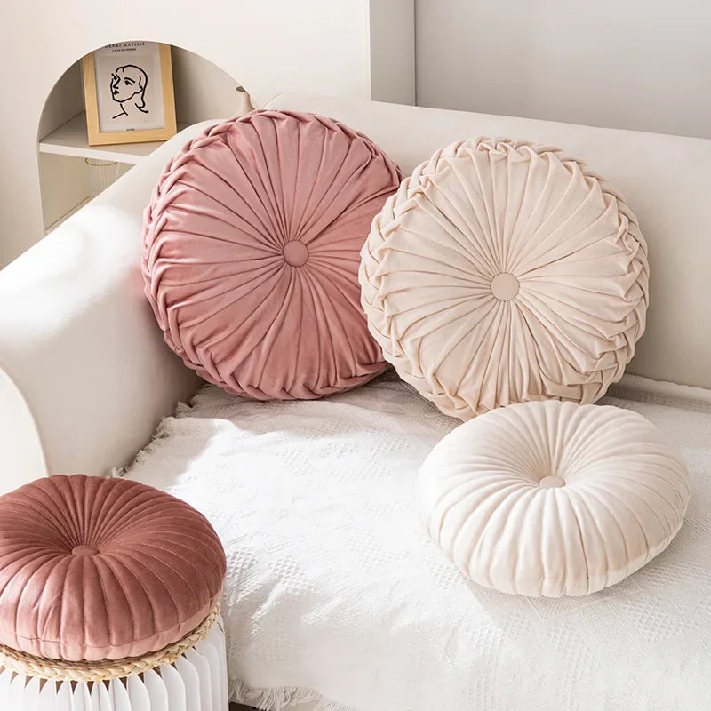 Round Pumpkin Pillow Pink Cushion Living Room Sofa Decorative Wheel Futon
