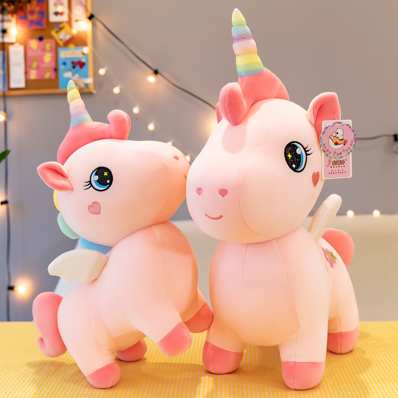 Cute Unicorn Pink Embroidery Pony Doll Pillow Cartoon Anime Plush Toy Birthday Gift For Girls 0