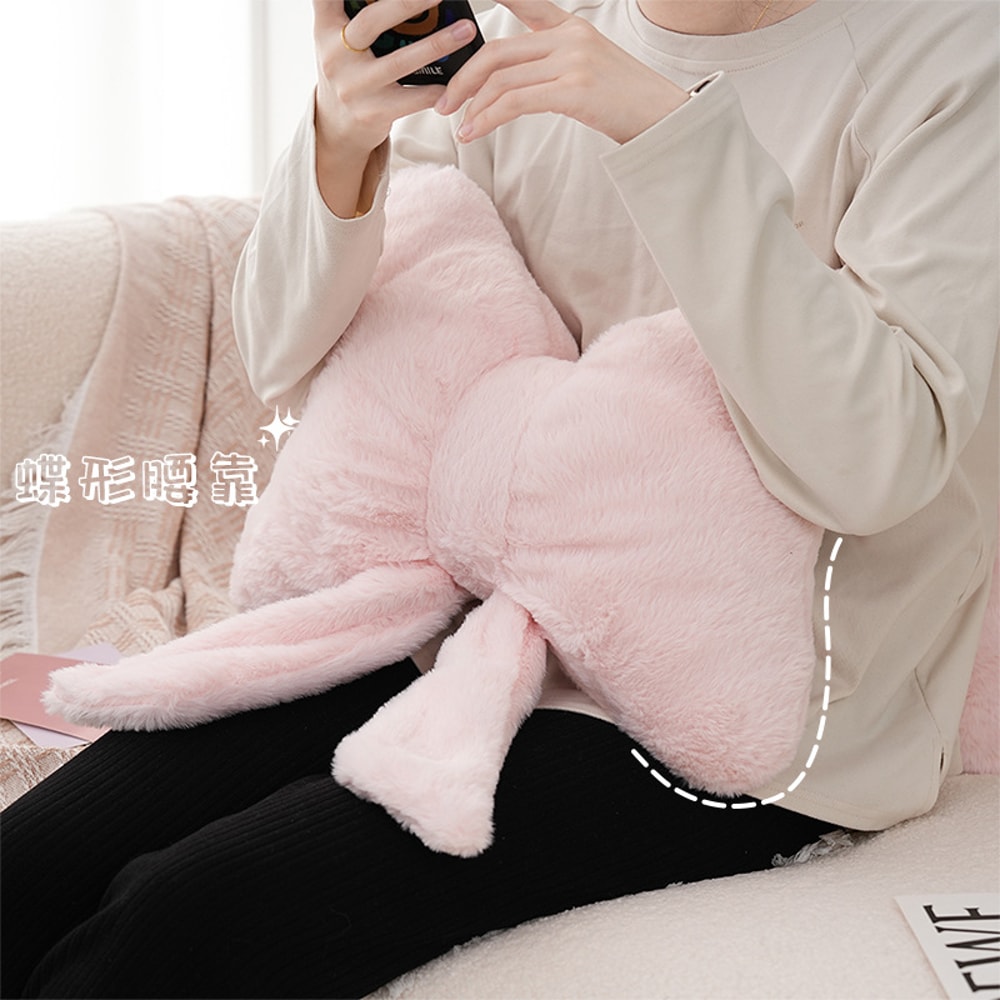 Rabbit Fur Comfortable Car Seat Cushion, Pink Bow Ribbon Couch Pillow
