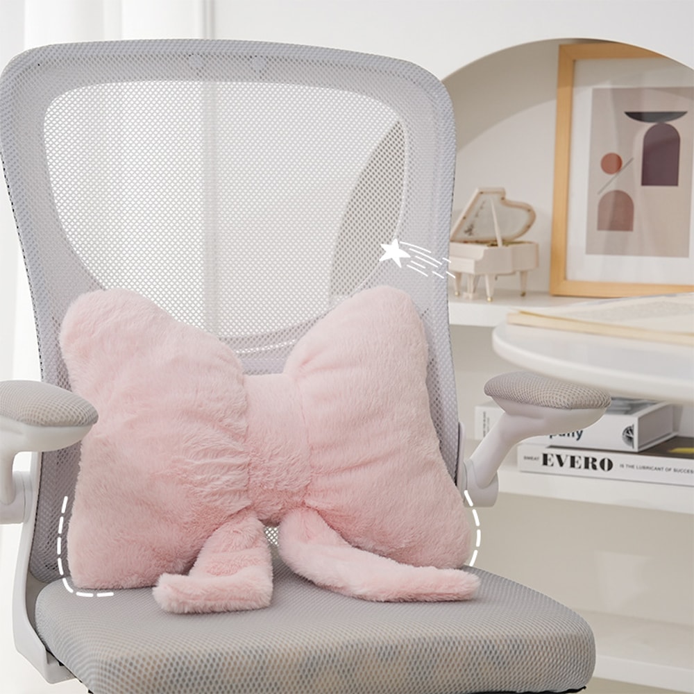 Rabbit Fur Comfortable Car Seat Cushion, Pink Bow Ribbon Couch Pillow