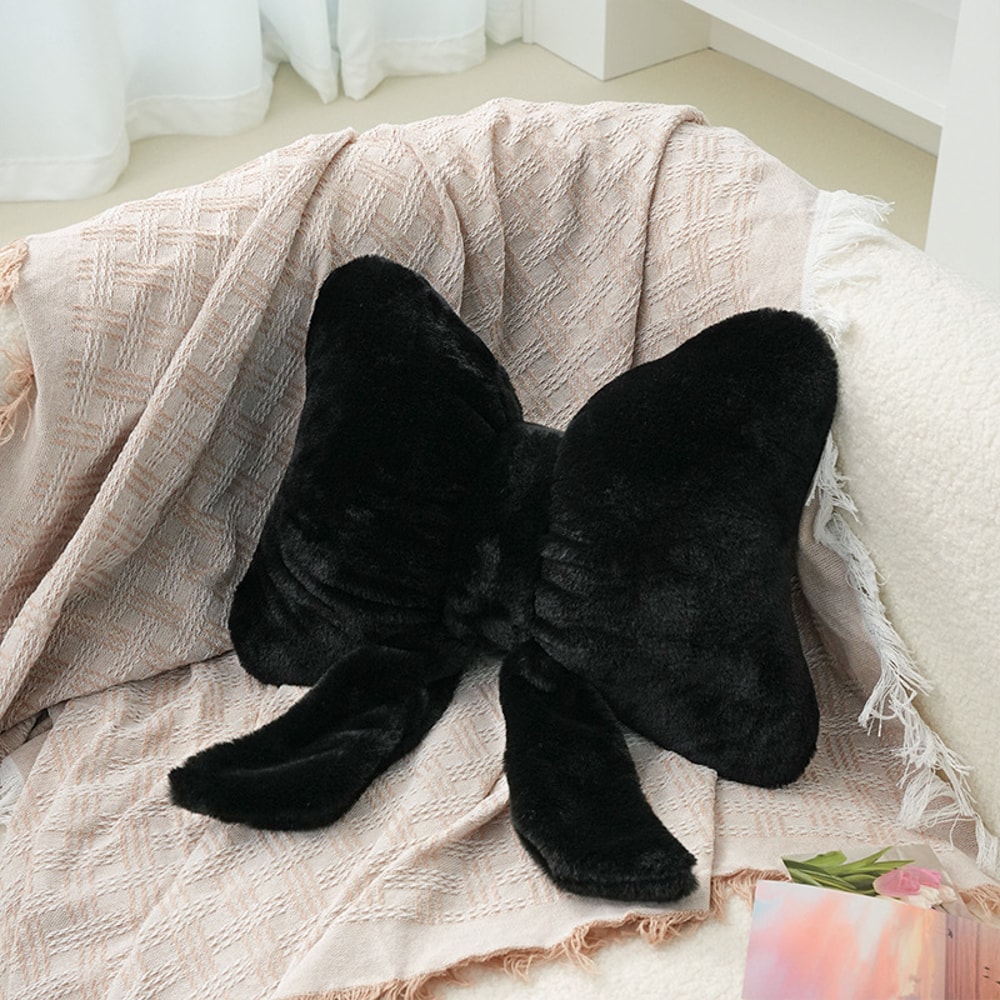 Rabbit Fur Comfortable Car Seat Cushion, Pink Bow Ribbon Couch Pillow