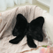 Rabbit Fur Comfortable Car Seat Cushion, Pink Bow Ribbon Couch Pillow