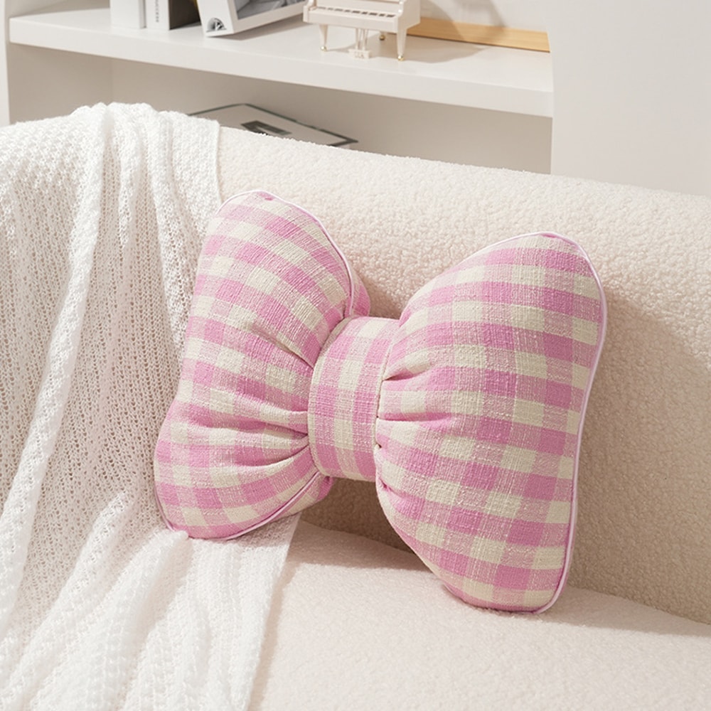 Rabbit Fur Comfortable Car Seat Cushion, Pink Bow Ribbon Couch Pillow